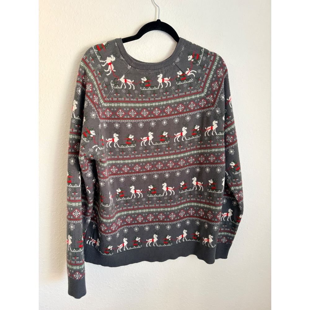 Disney Parks Mickey Mouse Reindeer Sleigh Fair Isle Christmas Sweater Grey Mens